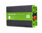 EnerGenie EG-PWC-PS2000-01, 12 V Pure sine wave car DC-AC power inverter, 2000 W, with USB port / 5V-2.1A, Input: 10-16 VDC (accumulator directly) - Output: 230 VAC +/- 10% at 50 Hz (+/-1Hz), pure sine wave, THD < 3%, 90% efficiency